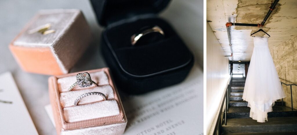 Wedding ring and bridal dress