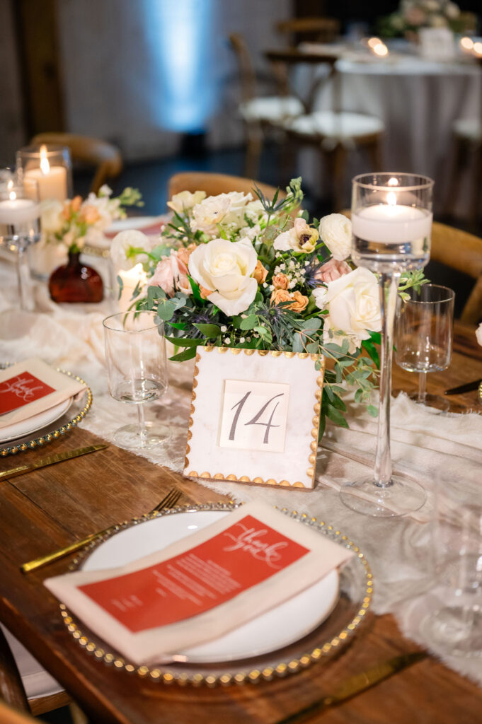 White roses on table 14