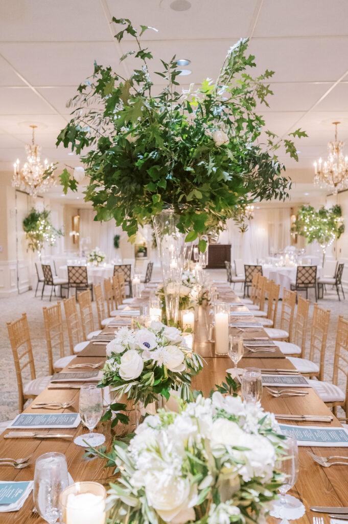 wedding table with floral centerpieces