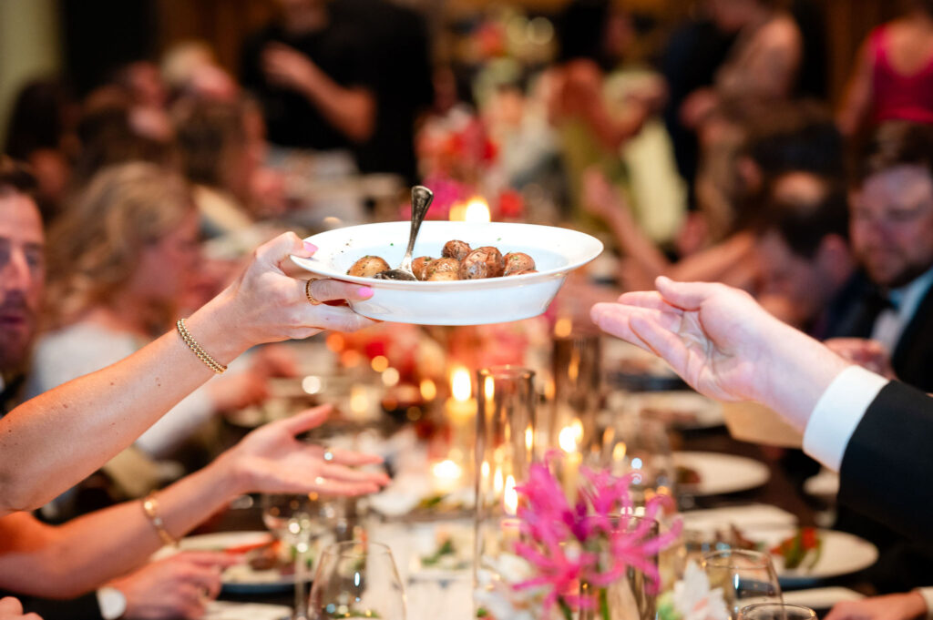 Wedding party table and food plate